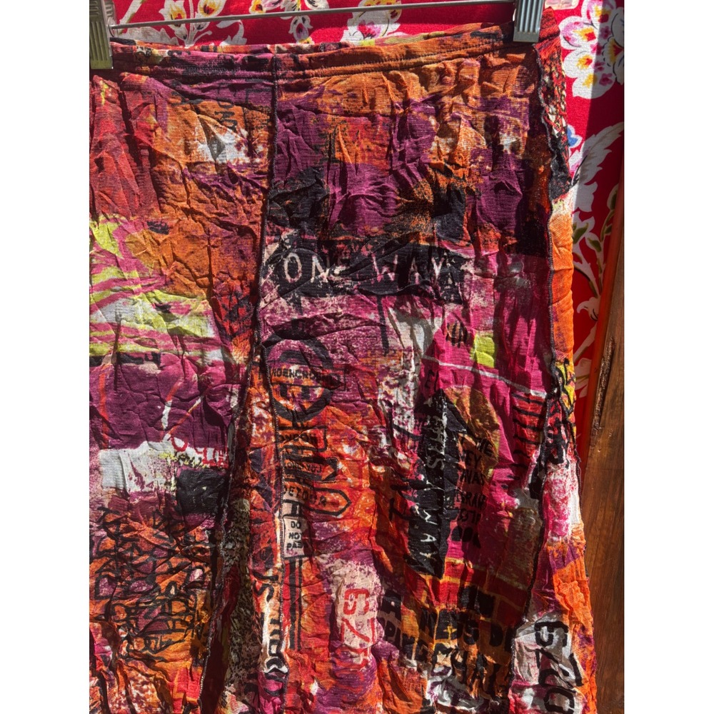 Y2K Euro Abstract Graphic Crinkle Mesh Wearable Art Indie Grunge Skirt Size S-M
